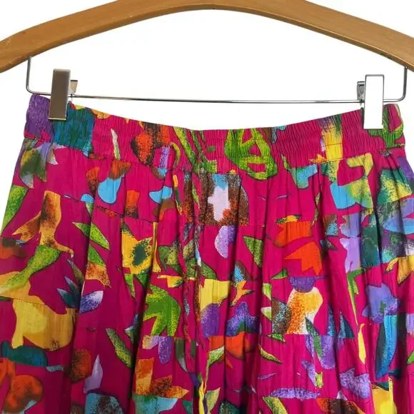 Silver Stream Vintage Tiered Floral Maxi Skirt Tropical Print Maximalist Pink OS - Picture 5 of 10